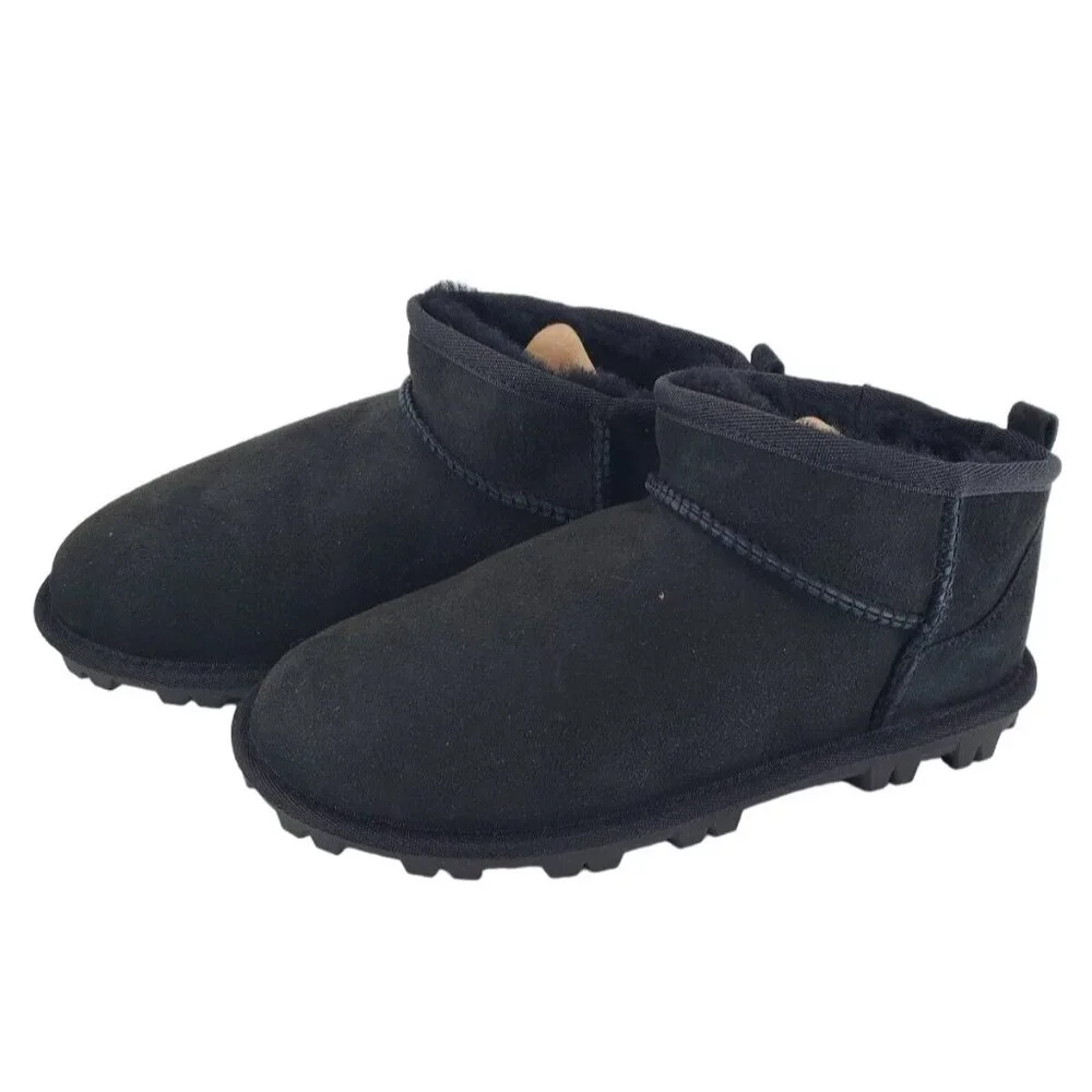 KS Fur Girls 4 Mini Ankle Boots Shearling Sheepskin Suede Slip-on Winter Shoe
